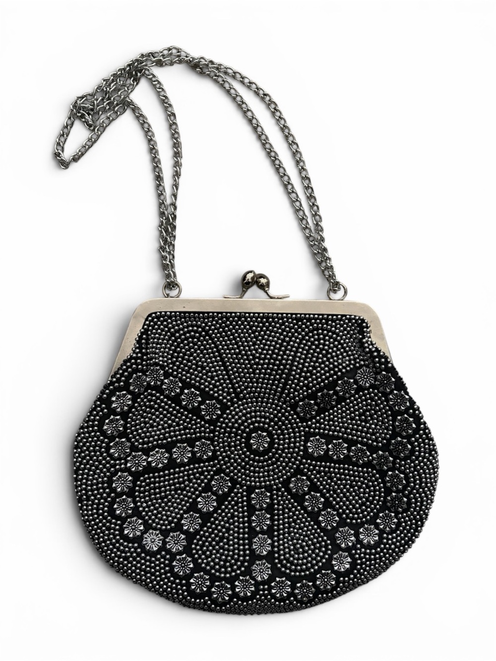 Embellished Black Beaded Crossbody Bag - Elegant Evening Clutch